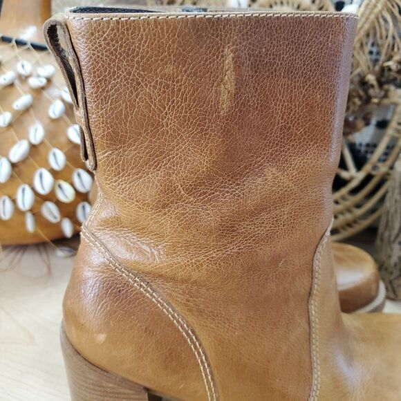 Vintage Y2K 90's Bongo Platform Chunky Heel Women's 7M Leather Tan Boots Brazil - Picture 2 of 16